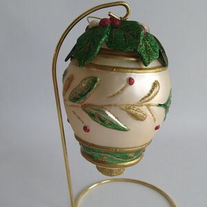 Fitz and Floyd Christmas Holly Egg Ornament Vintage Large Glass